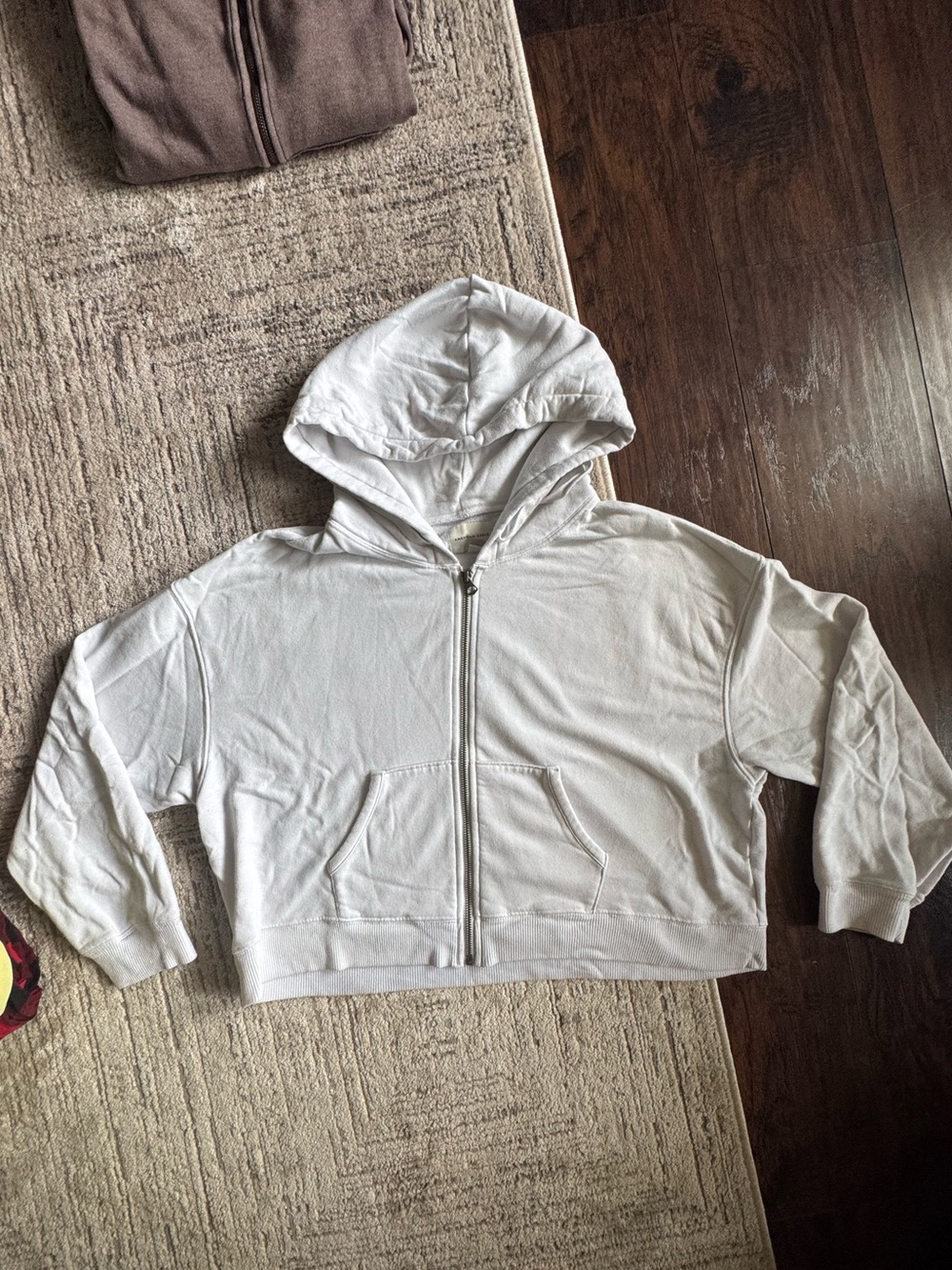 American Eagle Outfitters White Cropped Zip Hoodie